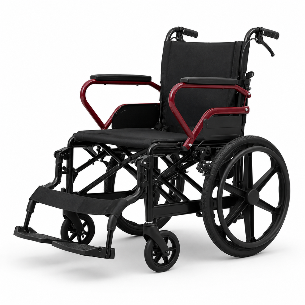 18“Large wheels Wheelchair with Hand Brake Lightweight Foldable Wheelchair for Elderly, Durable Home & Outdoor Patient