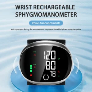 Digital Wrist Blood Pressure Meter Automatic Voice Tonometer Heart Rate Monitor Smart Touch LCD Screen Charge Sphygmomanometer